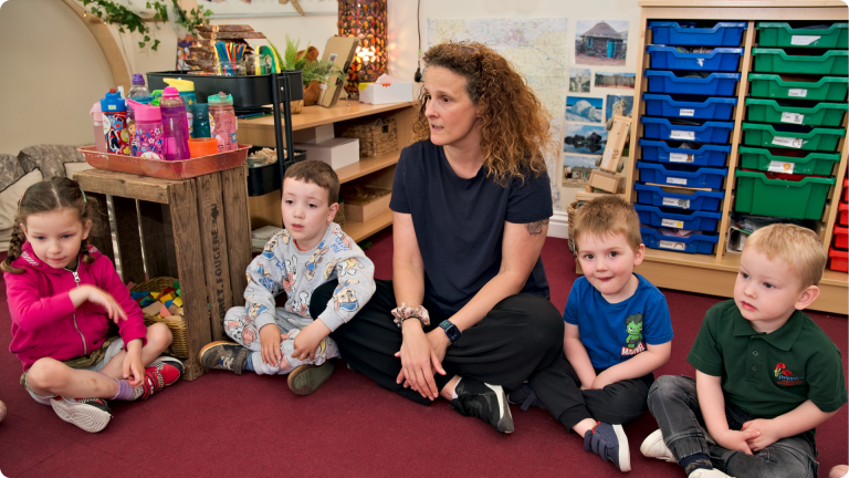 Children sat in circle time: How Much Is Nursery Per Day in the UK